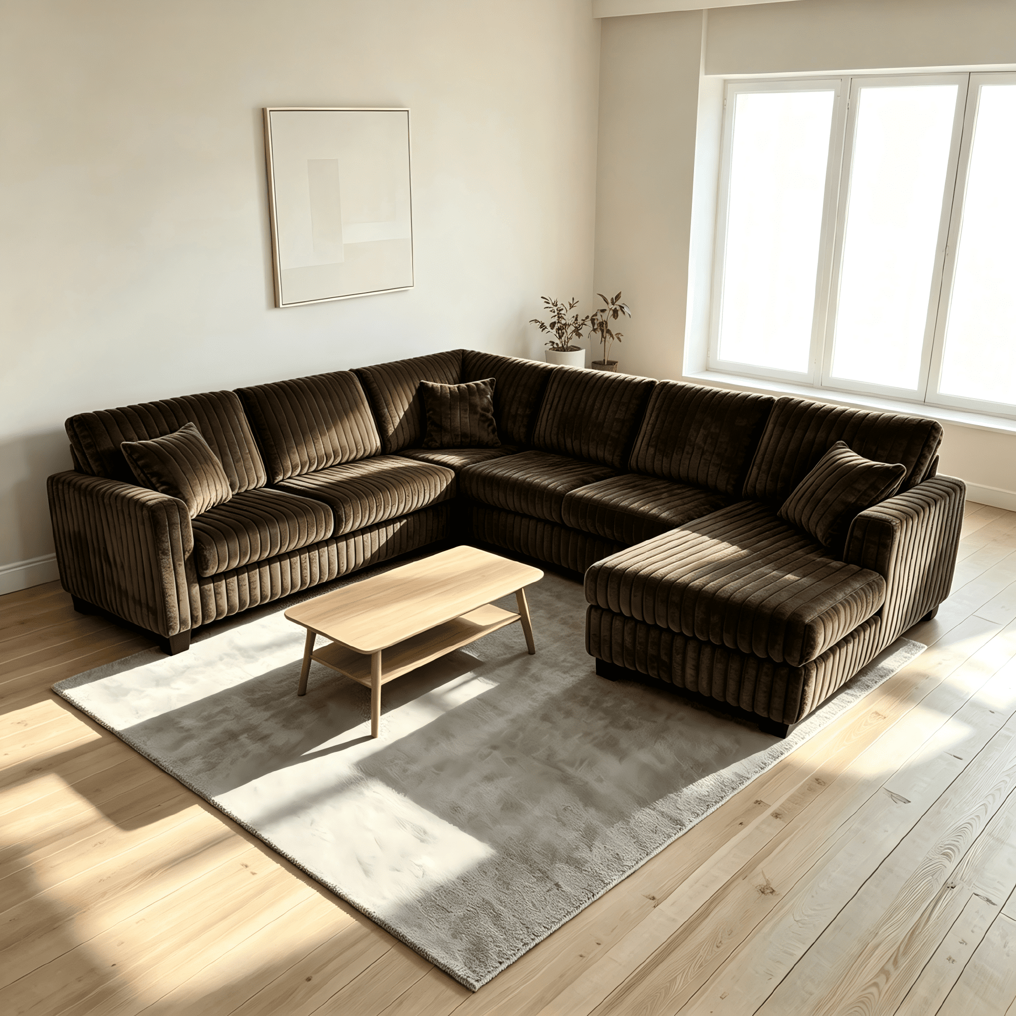 Bentley Plush Soft 6-Person U-Shaped Sectional Sofa with Chaise, Coffee