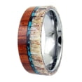 thumbnail image 5 of Tungsten Rings for Men Wedding Bands for Him Womens Wedding Bands for Her 8mm Sandalwood With Deer Antler and Turquoise, 5 of 6