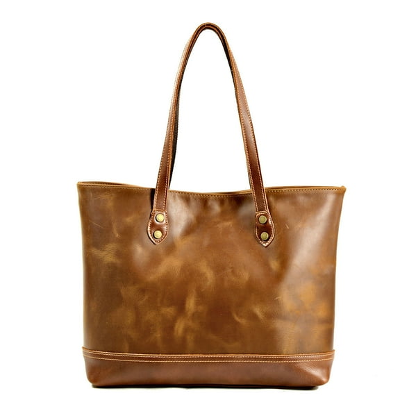 ISMART  Leather Tote Bag - Genuine Top Grain Leather, Vintage Shoulder Bag for Work & Travel