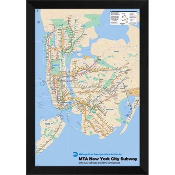 New York Subway Map 28x40 Framed Art Print.