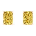 thumbnail image 3 of 14K Solid Gold Screw Back Stud Earrings for Women | 2 cttw Emerald Cut Simulated Yellow Diamond | Rose Gold, 3 of 5