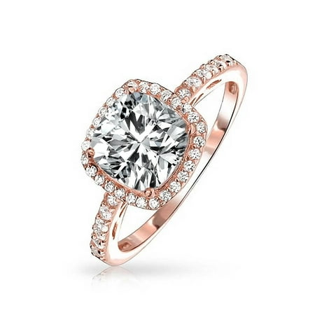 3CT Square Cushion Cut Solitaire Halo AAA CZ Engagement Ring Thin Pave Band Rose Gold Plated 925 Sterling (Best Cushion Cut Engagement Rings)