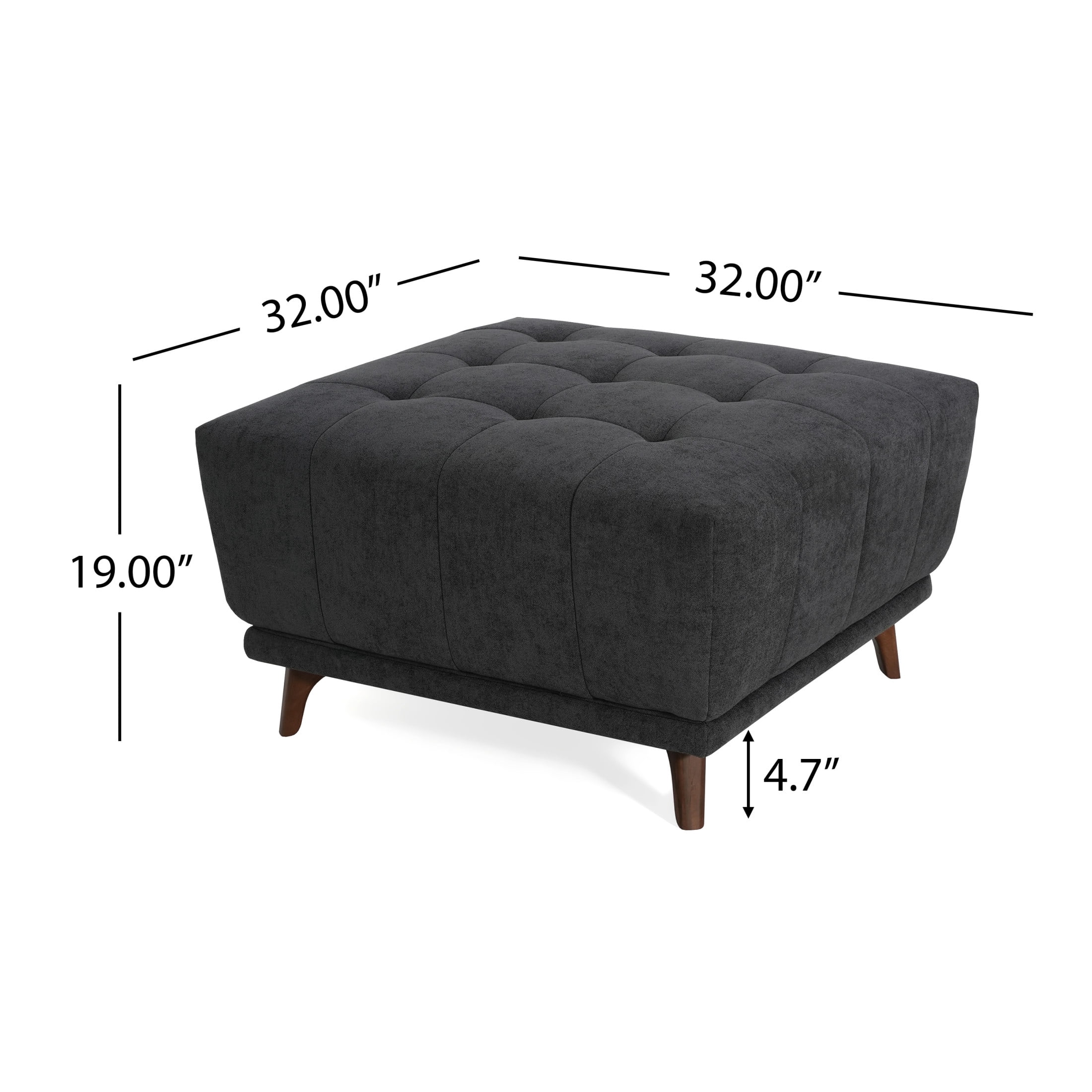 Christopher Knight Home Chenille Ottoman, Solid Wood Legs, Button-Tufted Footstool Coffee Table, Charcoal Gray