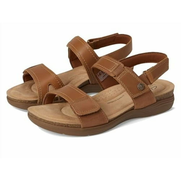 Clarks Women's April Clover Sandal, Tan Combi Leather, 7.5