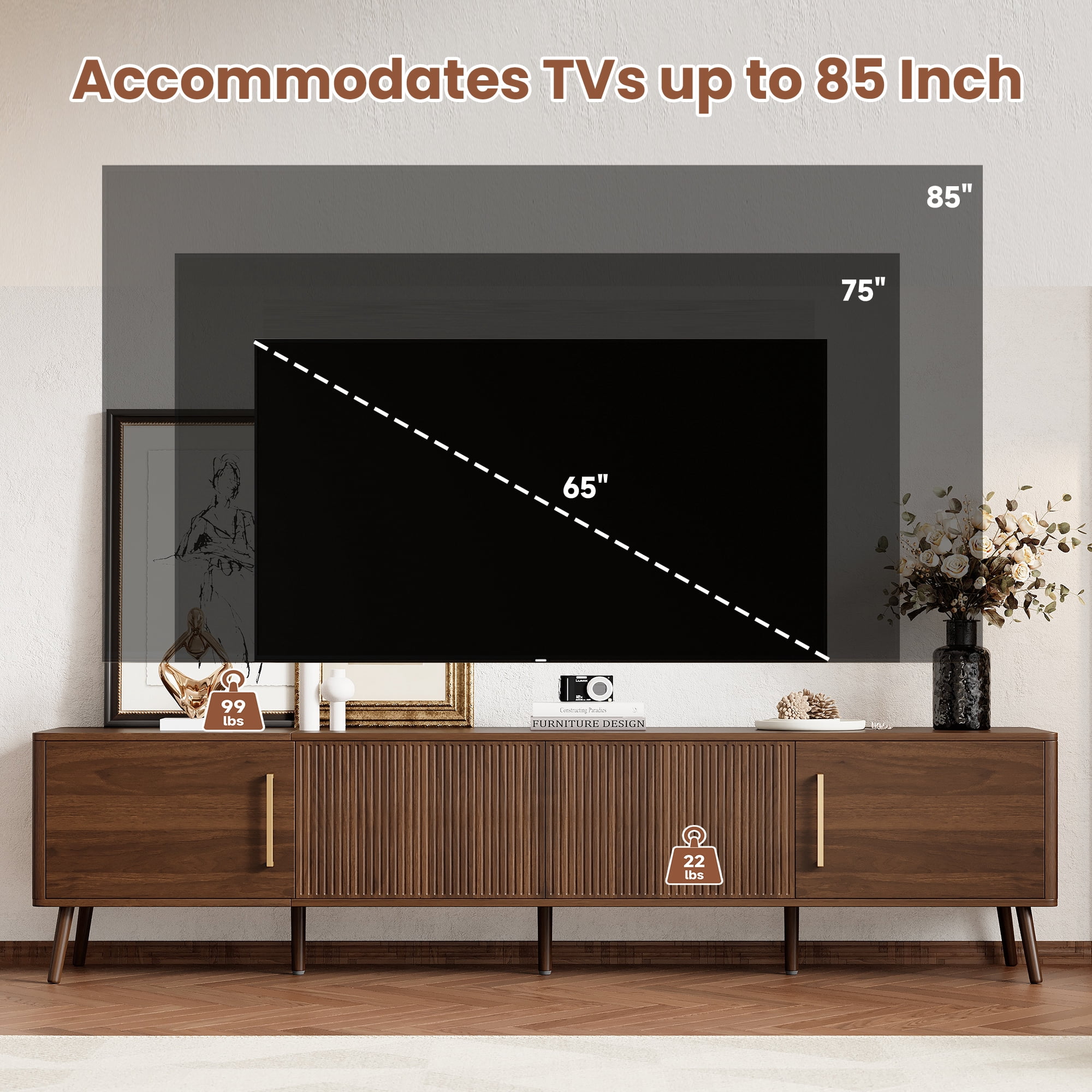 Homy Casa TV Stand Console Table, Modern Media Center with Storage for Living Room