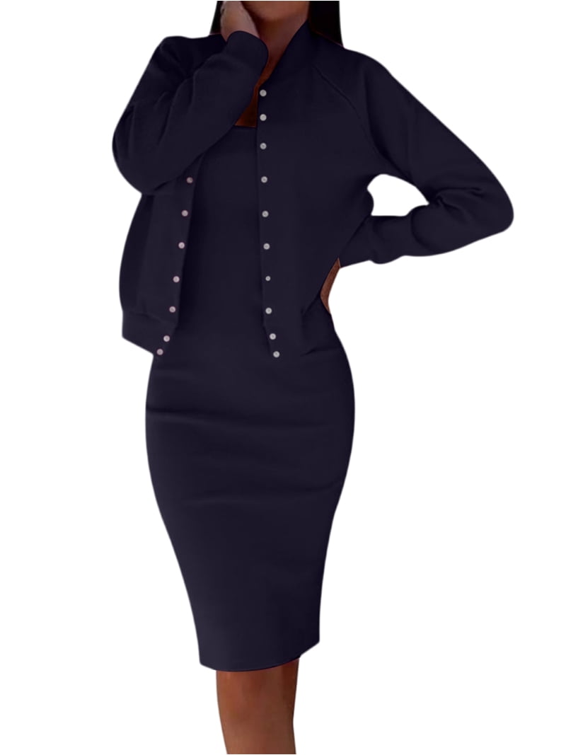 bodycon jacket dress Women'S Casual 2 Piece Outfit Sleeveless Midi and Long Sleeve Pencil Dress Lounge Sets Black S InSeason5M this versatile midi features CHANEL Black Dress w/ Beige dress SIZE:US16