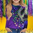 thumbnail image 2 of LYEAA Purple Shirts for Kids Crewneck Long Sleeve Pullover Tees Carnival Mask Print Blouses Mardi Gras Party Tops, 2 of 5