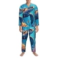 thumbnail image 3 of Fotbe Colorful Underwater Plant Turtle Pijama de Hombre con Estampado de Manga Larga, Conjunto de 2 Piezas, Ropa de Dormir Suave y Cómoda con Bolsillos-Small, 3 of 7