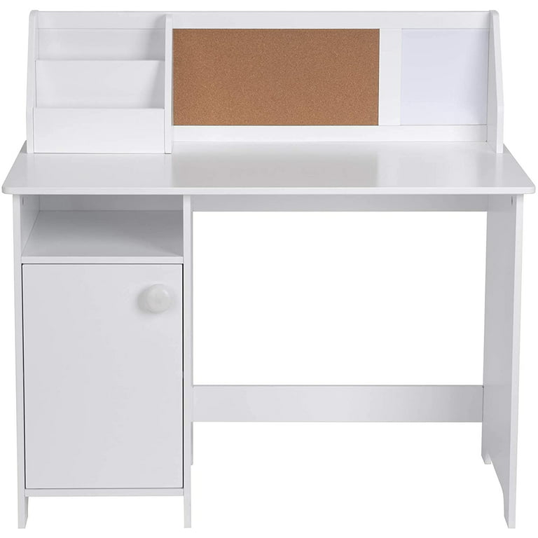 UTEX Kids Study Desk with Storage, Wooden Table with Hutch Cabinet,  Student's Study Computer Workstation Writing Table, White
