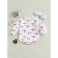 thumbnail image 6 of Suealasg Newborn Girls Spring Rompers Baby Valentine's Day Clothes Bow Embroidery Long Sleeve Bodysuits Headband, 6 of 9