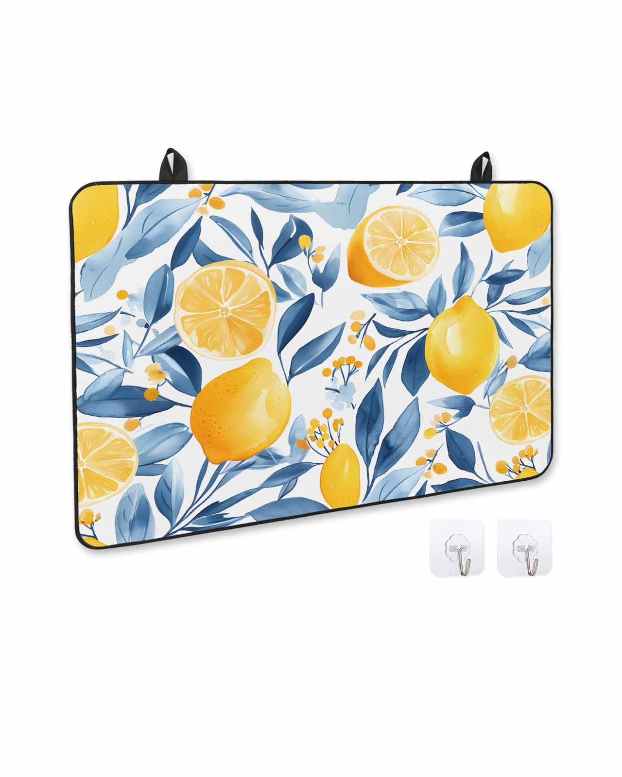 nqOlkjepod Large Induction Cooktop Protector Mat 31"x24", Summer Lemon Stove Top Covers for Electric Stove, Spring Pastoral Watercolor Fruit Blue Yellow Stove Burner Cover Mats Stove Cover