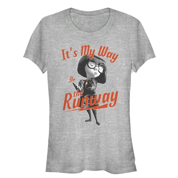 Junior's The Incredibles 2 Edna Mode My Way or Runway Graphic Tee Athletic Heather Large