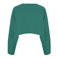 thumbnail image 5 of SGMVNU Women Long Sleeve Crewneck Crop Top Tee Shirt Sweatshirt Casual Solid Color Loose Fit Workout Cropped Pullover Tshirt(Dark Green, L), 5 of 5