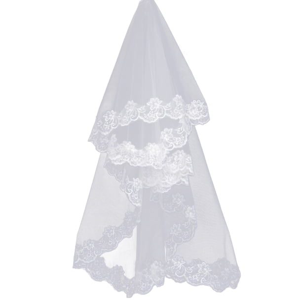 Velo de novia largo de encaje, gasa, lentejuelas, encaje blanco, accesorios de boda (blanco roto)