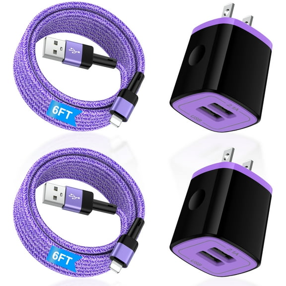 Zacenei USB Charger Block,2Pack 2.1A Dual USB Charging Block Station&2Pack iPhone Charger Cable 6ft Charging Cord USB Wall Charger Adapter Plug Fast Charging Cable Cords 6FT Compatible for iPhone 14
