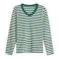 thumbnail image 3 of Women's Striped Long Sleeve Slim Fit V Neck T Shirt, 82% Polyester+12% Rayon+6% Spandex, Color Contrast, S XXXXL Sizes, 3 of 3