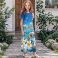 thumbnail image 3 of Uourmeti Girls Summer Maxi Dresses Crew Neck Short Sleeve Casual Flowy Tiered Long Dress with Pockets (Sea Turtle Plumeria), Size 7-8 Years, 3 of 7