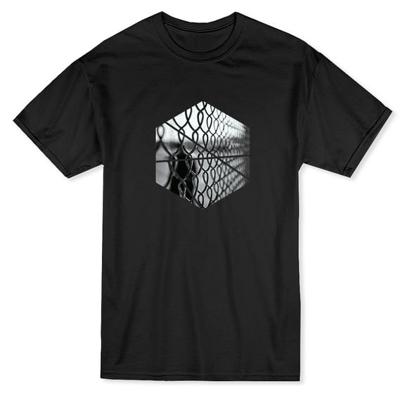 Black And White Fence Octagon Graphic Men Black T-Shirt, Male Medium