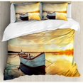 thumbnail image 3 of Lake House Duvet Cover Set Twin Size, Small Boat on the Water with Horizon and Overcast Dramatic Sky Harbor Home, Decorative 2 Piece Bedding Set with 1 Pillow Sham, Pale Yellow, by Ambesonne, 3 of 3