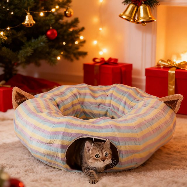 Jupe pour Autres Animaux, Tunnel pour Chat et Lit, Maisonnette Douillette Pliable, Terrain de Jeu Rond pour Chats
