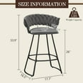 thumbnail image 2 of Yongchuang Bar Stools Set of 2, 26 inch Modern Barstools with Woven Back, Velvet Counter Height Bar Stools for Kitchen Island, Cafe, Pub, Grey, 2 of 16