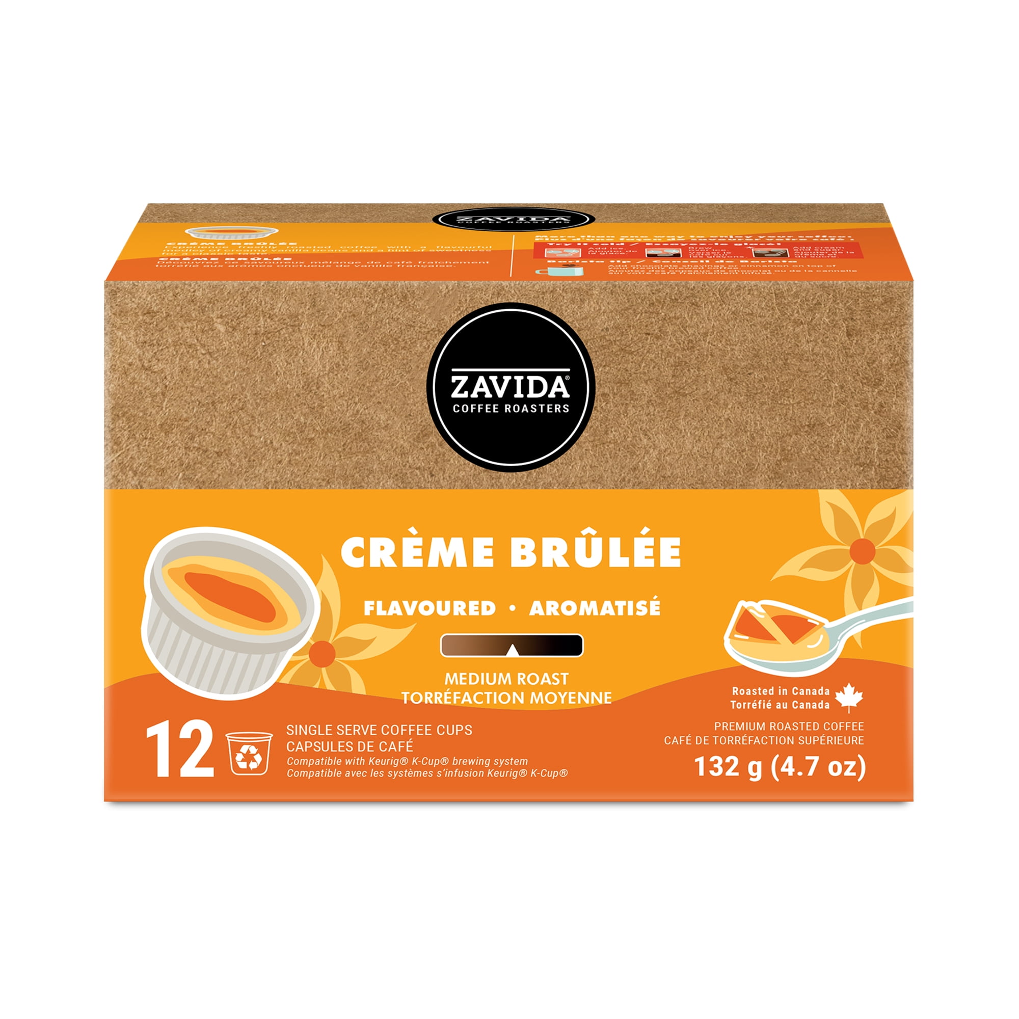 Capsules de Café Zavida Saveur Crème Brûlée, Torréfaction Moyenne, Compatibles K-Cup Keurig, Boîte de 12 3.7