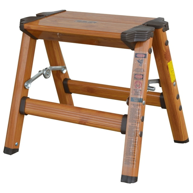 AmeriHome STL1AW AmeriHome STL1AW Lightweight Aluminum 1 Step Ladder with Faux Wood Finish
