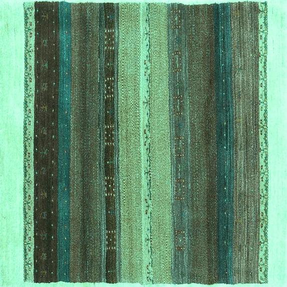Ahgly Company Machine Washable Indoor Square Abstract Turquoise Blue Contemporary Area Rugs, 3' Square