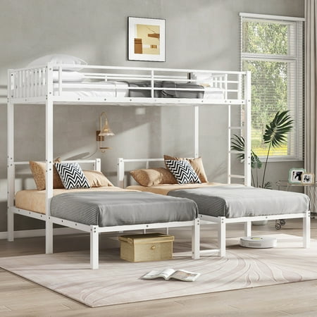 Toauuo Triple Bunk Bed - Twin XL Over Twin & Twin Metal Bunk Beds for 3, Heavy Duty Design