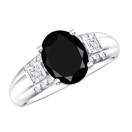 Lab Grown Black Diamond Solitaire Statement Ring with Diamond - 4 Carat - AAAA Quality Certified 925 Sterling Silver US 7.50