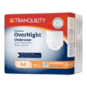 Tranquility Premium OverNight Disposable Absorbent Underwear, Medium, Maximum Protection, 18 ct Bag