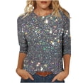thumbnail image 3 of DDAPJ pyju 3/4 Length Sleeve Womens Tops Sequin Graphic Tees Loose Fit Crewneck Pullover Blouses Ofertas del día Silver XXXL, 3 of 7