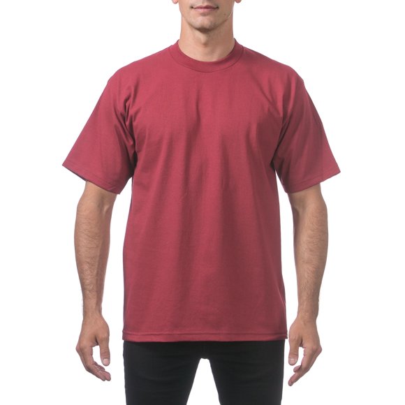 Pro Club Men's Heavyweight Cotton Short Sleeve Crew Neck T-Shirt,Burgundy,L
