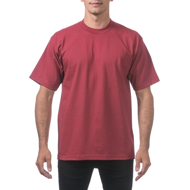 Pro Club Men's Heavyweight Cotton Short Sleeve Crew Neck T-Shirt,Burgundy,L