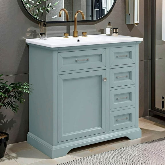 Kadyn Modern Bathroom Vanity,Bathroom Cabinet,36" Bathroom Vanity Set with Ceramic Undermount Sink, 2 Tip-Out Drawers & Soft-Close Hinges, Grey