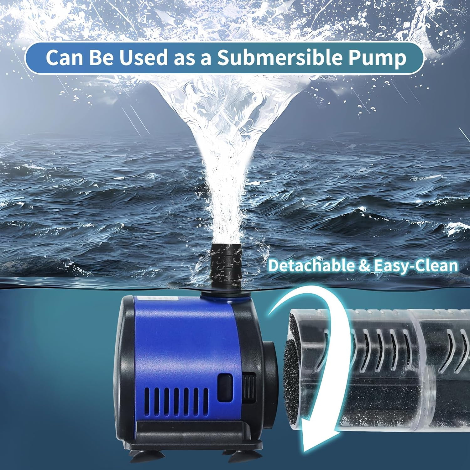 Adjustable Submersible Aquarium Filter 4-in-1 Biochemical Filtration 264GPH for 20-75 Gallon Fish Turtle Tanks Freshwater Saltwater
