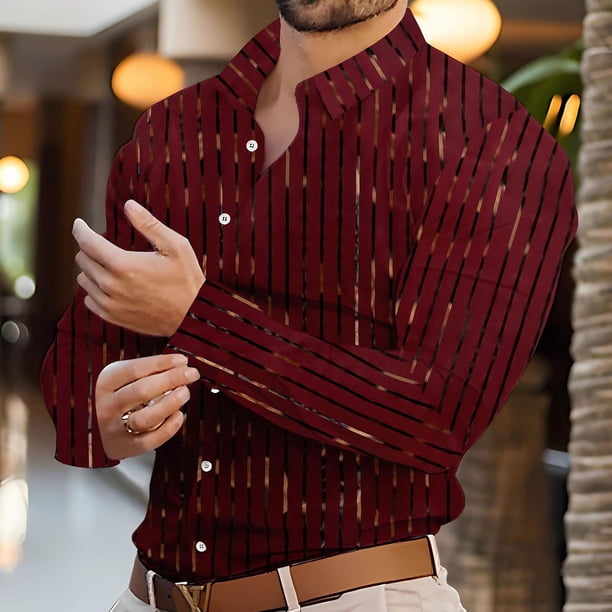 Blusa y camisa de manga larga con cuello vuelto para hombre, cárdigan liso a la moda con cuello vuelto, blusa de poliéster con botones para hombre