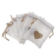 6x Vintage Heart Candy Gift Bags Wedding Favor Bags Drawstring Pouch White