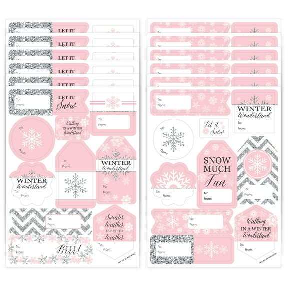 Big Dot of Happiness Pink Winter Wonderland Snowflake Birthday Party and Baby Shower Gift Tag Labels - To and From Stickers - 12 Sheets - 120 Stickers