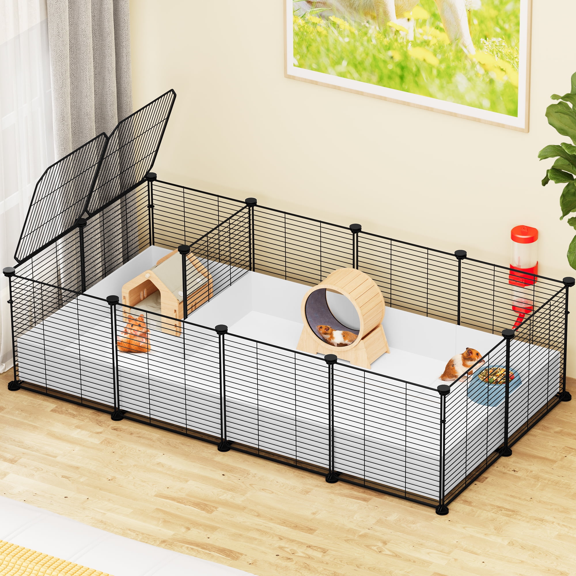 Dextrus Small Animal Cage,Indoor Guinea Pig Cage with Waterproof Plastic Liner, 4x2 Playpen for Chinchilla, and Hamster. Customize with DIY 24PCS Panels, creating a versatile and secure habitat fence
