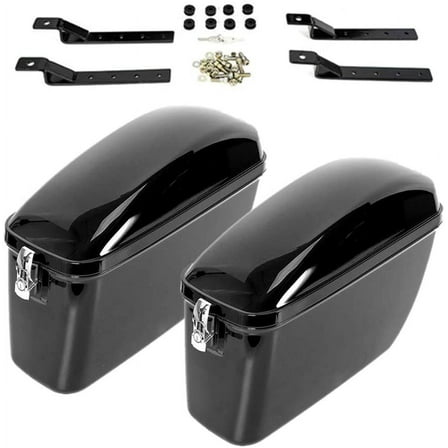 Universal Motorcycle Hard Saddle Bags 2Pcs Black Large Hard Saddlebags Trunk Luggage Motorcycle Cruiser Fits for Suzuki Kawasaki with Mounting Brackets