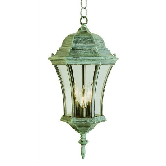 Three Light White Clear Curved Glass Hanging Lantern