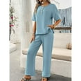 thumbnail image 4 of SWSMCLT Women's Summer 2 Piece Outfit 2 Piece Knit Spring Fall Lounge Set Short Sleeve Sweater Wide Leg Pant Suits Casual Cozy Blue X-Large, 4 of 5