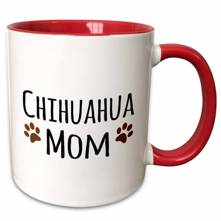 Have Paws Mugs - 3dRose Chihuahua Dog Mom - Doggie by breed - brown muddy paw prints love - doggy lover - proud pet owner - Two Tone Red Mug, 11-ounce