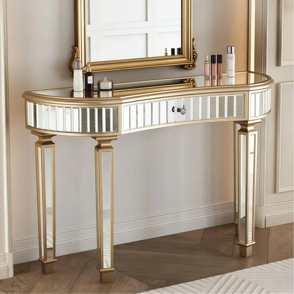MDQMD 47"Gold Console Tables for Entryway,Entryway Console Table with Drawers,Fluted Entryway Tables with Fluted Glass & Crystal Knob Drawer,Entry Tables Modern for Bedroom and Dressing Room