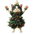 thumbnail image 1 of Gato navideño en árbol de Navidad Adorno colgante acrílico 2D Charm para espejo retrovisor del coche Regalos navideños para amantes de los gatos, 1 of 7