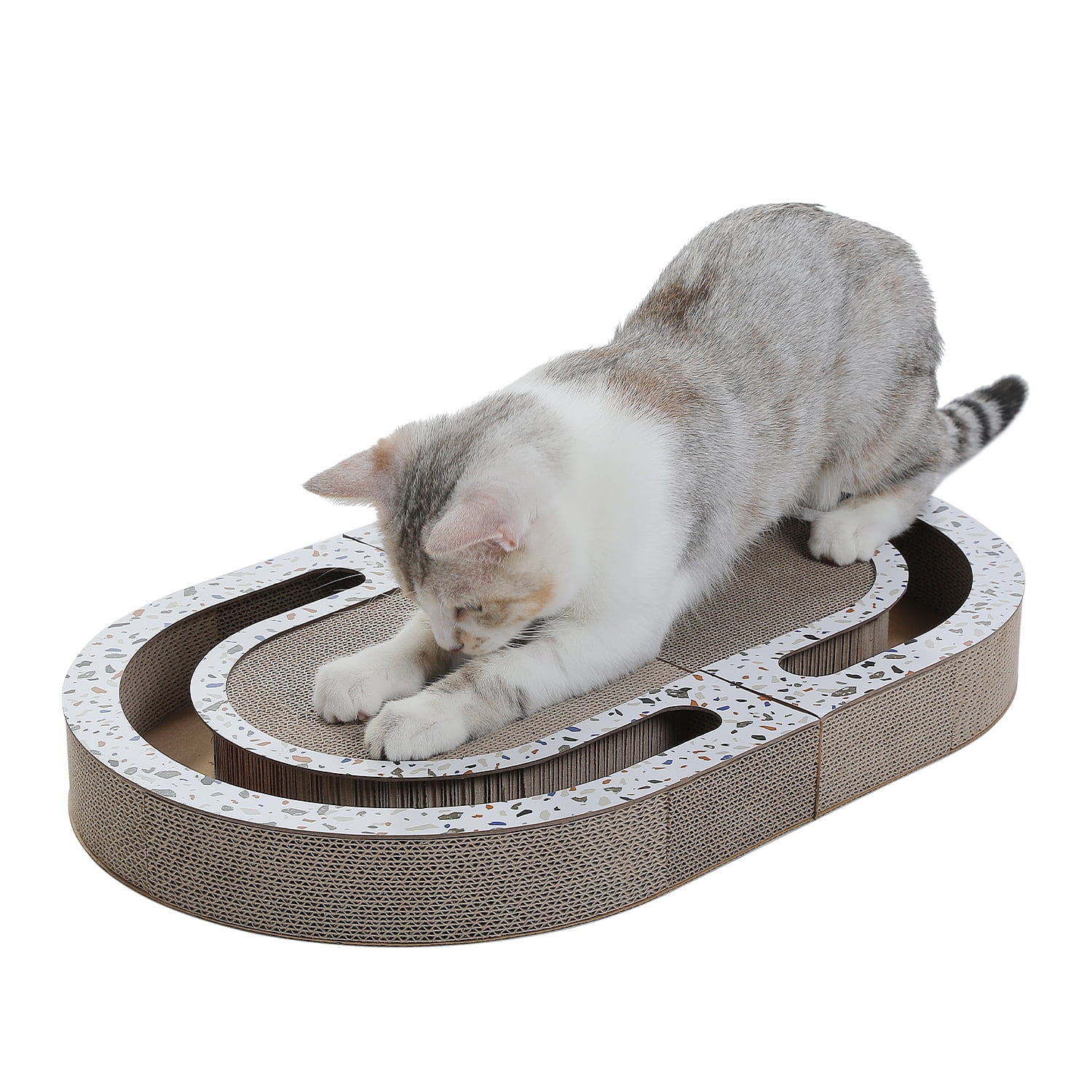 Pefilos 22" Cat Scratcher Cardboard Bed Bone with Ball Toy, Double-Sided Durable, Cat Scratching Pads Cat Scratch, Brown