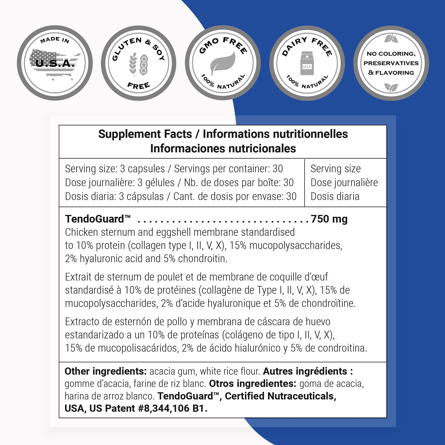SuperSmart - Tendo-Fix 750 mg per Day - Collagen (Type I, II, V, X) | Non-GMO & Gluten Free - 90 Vegetarian Capsules