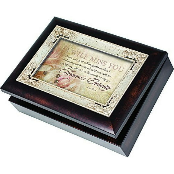 I Will Miss You Sympathy Memorial Italian Style Burlwood Finish with Decorative Inlay Jewelry Music Box - Plays Song Wind Beneath My Wings