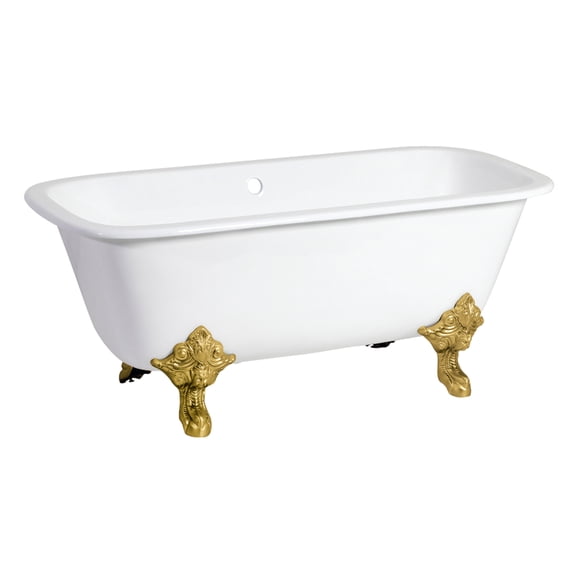 Aqua Eden VCTQND6732NL7 67-Inch Cast Iron Rectangular Double Ended Clawfoot Tub (No Faucet Drillings) in White/Brushed Brass